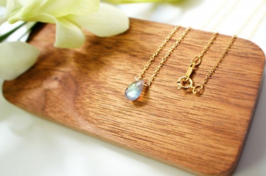 Labradorite Briolette Drop Necklace Aurora - 项链 - 宝石 灰色