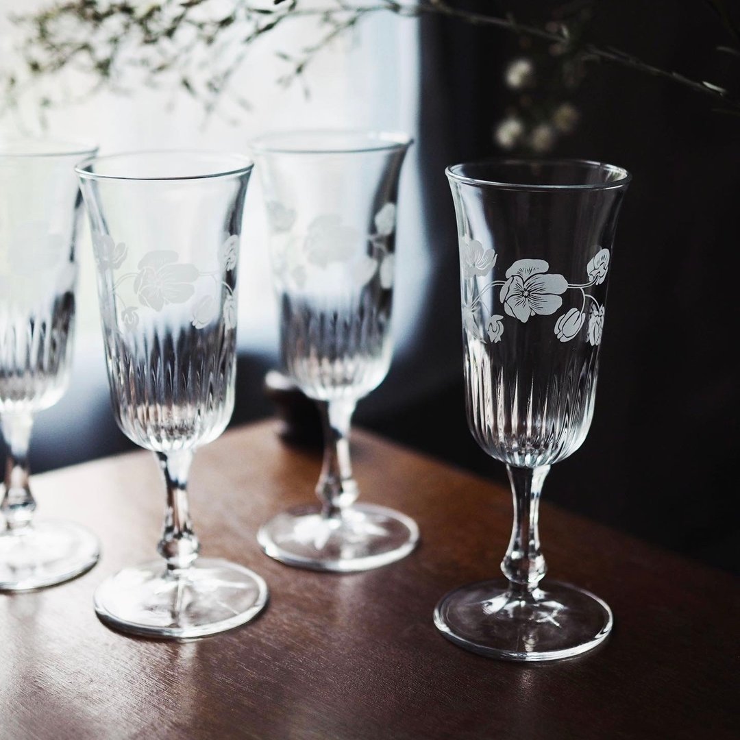 1960年法国 Perrier Jouet 海葵花 水晶玻璃酒杯 - 酒杯/酒器 - 玻璃 透明
