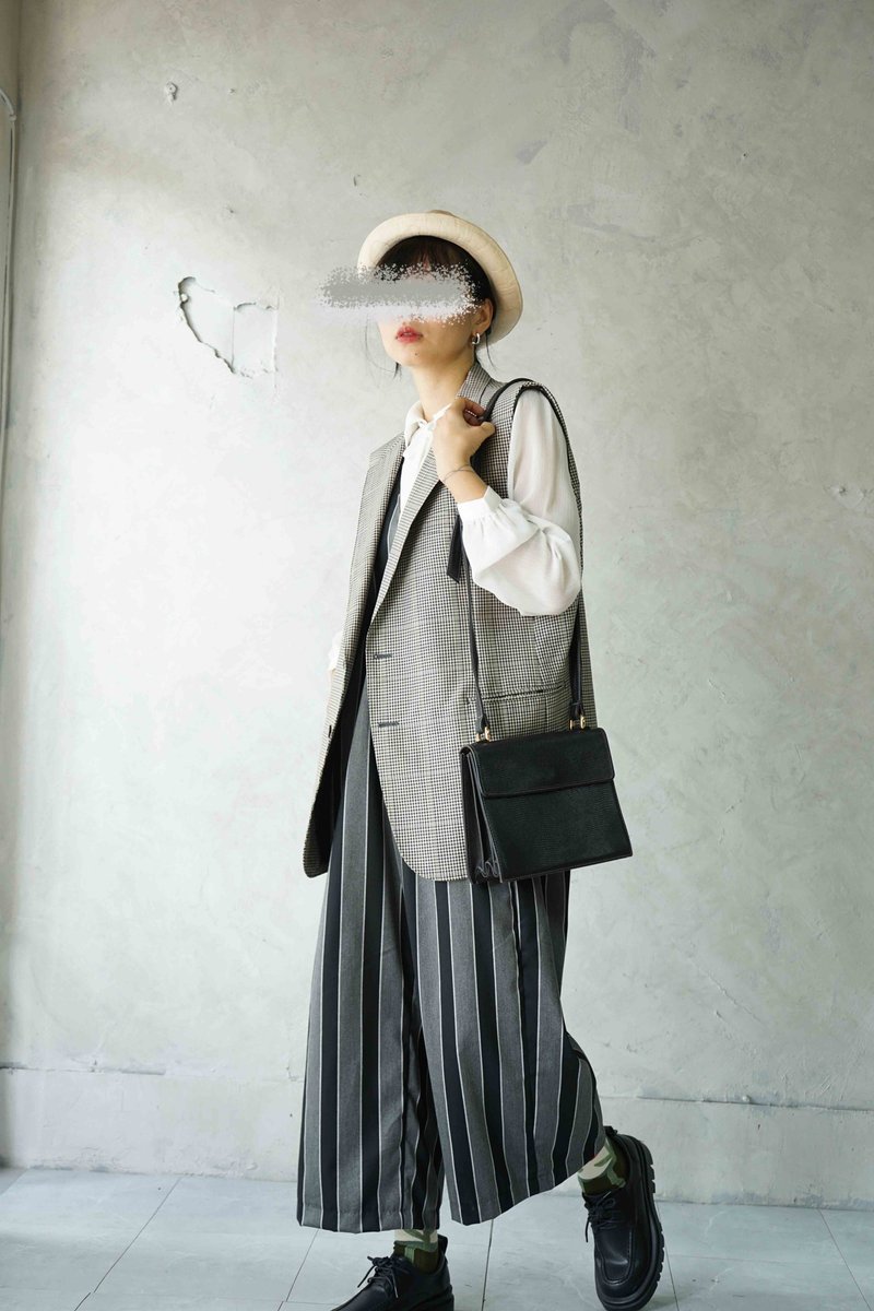 寻宝古着-burberrys中性黑灰小格纹毛长版西装背心 - 女装西装外套/风衣 - 羊毛 灰色