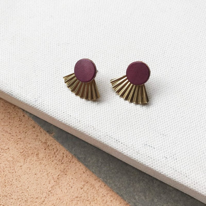 皮革耳环_日式古典_木莓 (可改夹) - 耳环/耳夹 - 真皮 红色