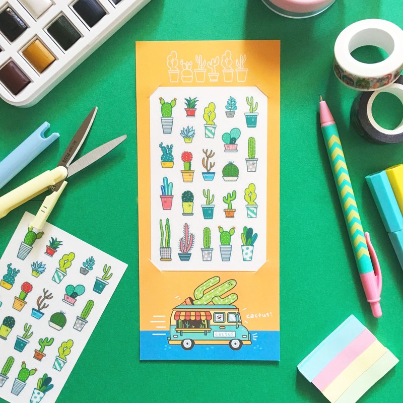 多肉植物摊车 / 透明贴纸 - 贴纸 - 纸 多色