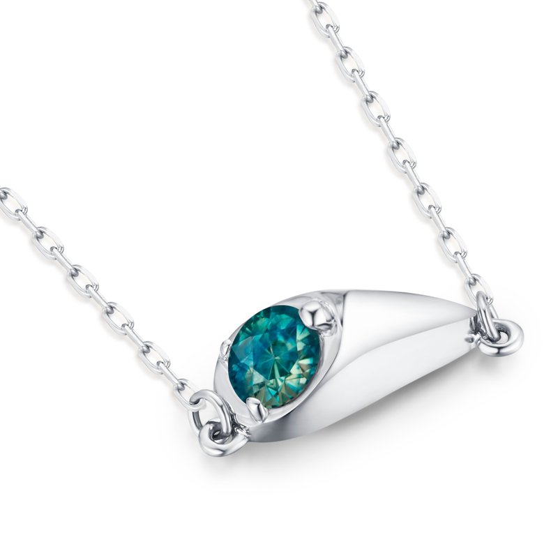 蓝绿蓝宝石梨形项链-简约叠戴坠饰-14k白金水滴吊坠-9月生日石 - 项链 - 贵金属 绿色