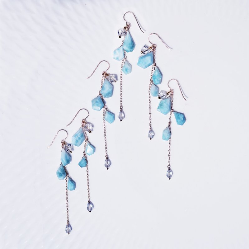 摇曳水面 Larimar 和海蓝宝石长耳针Jacinthe - 耳环/耳夹 - 宝石 蓝色