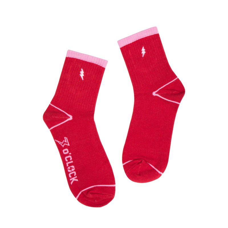 (男女)闪电绣花短筒棉袜-红 - 袜子 - 棉．麻 红色