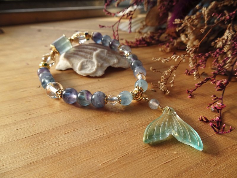 赛莲的呢喃。蓝绿萤石、白水晶、海蓝宝 、鱼尾小滴溜 水晶手环 - 手链/手环 - 水晶 蓝色