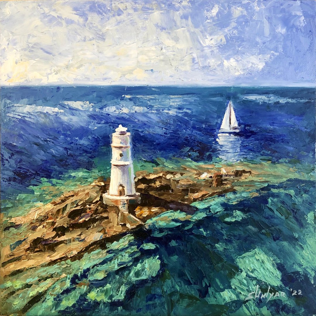Painting Lighthouse Seascape Original Art Oil Painting Gift oil painting - 海报/装饰画/版画 - 其他材质 多色