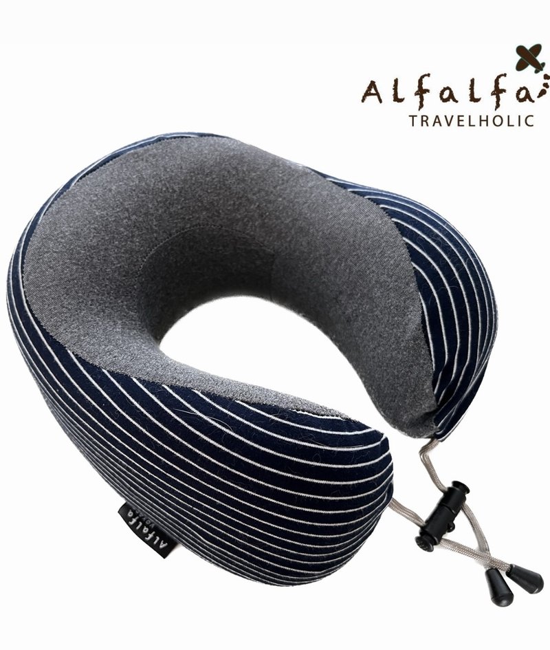 椭圆形条纹太空记忆棉颈枕 - 海军蓝白间条 - 颈枕/旅行枕 - 其他人造纤维 蓝色