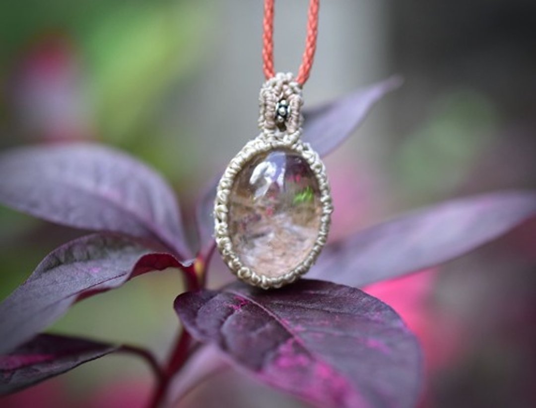 立体粉色★花园水晶 Macrame 坠饰 642 - 项链 - 宝石 