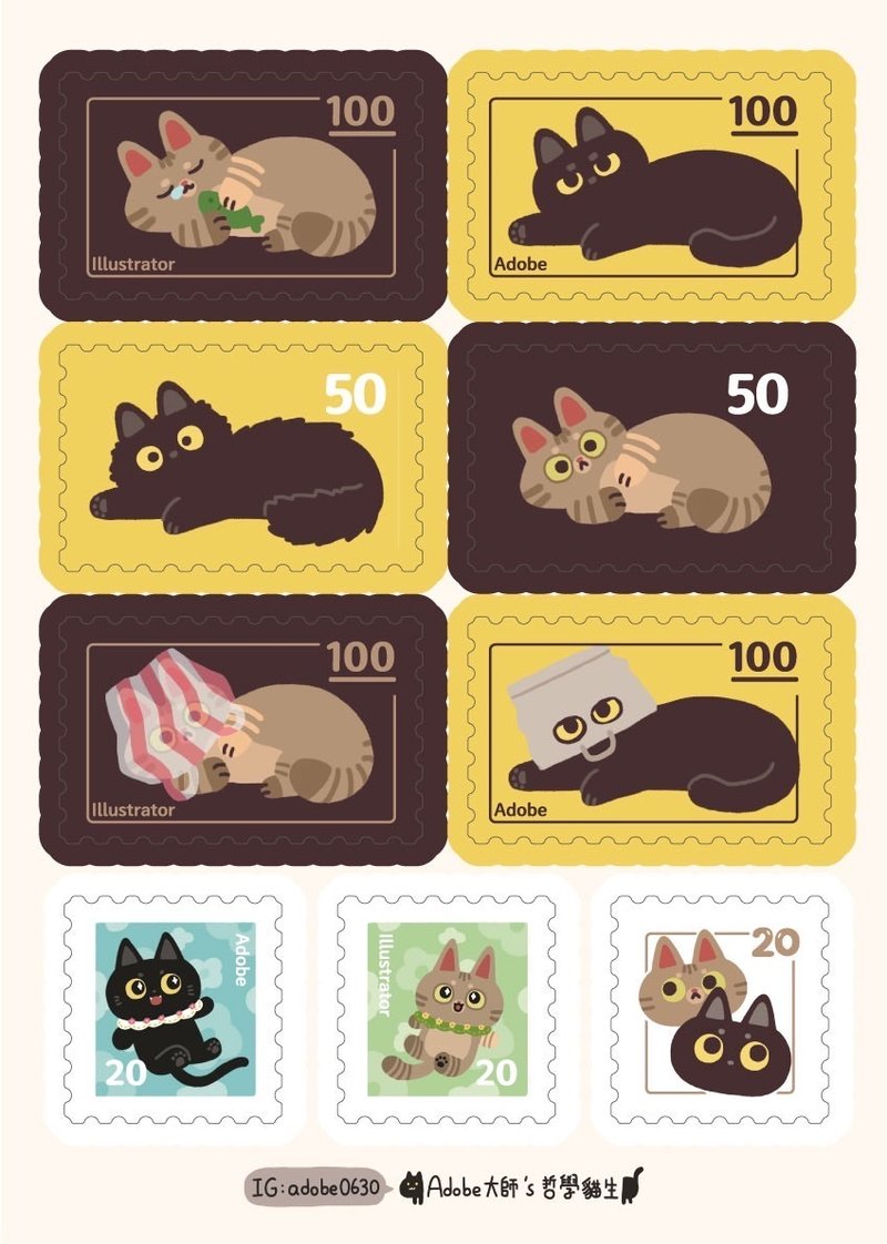 猫咪插画半断贴纸 日常邮票款 - 贴纸 - 纸 多色