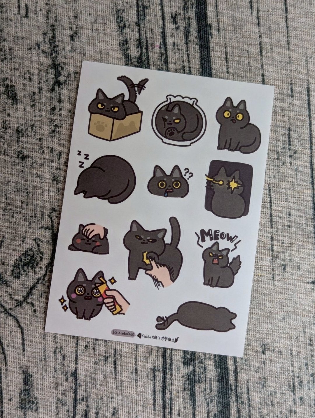 阿兜乙拉猫咪插画半断贴纸 共4款 - 贴纸 - 纸 多色