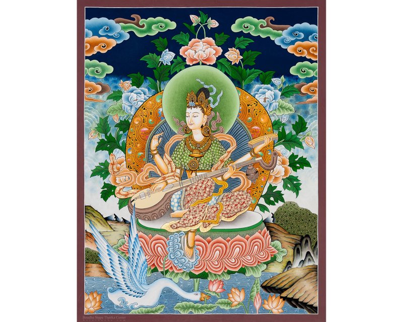 萨拉斯瓦蒂唐卡 – 智慧、学问与艺术女神 - A93235 - 墙贴/壁贴 - 其他材质 多色