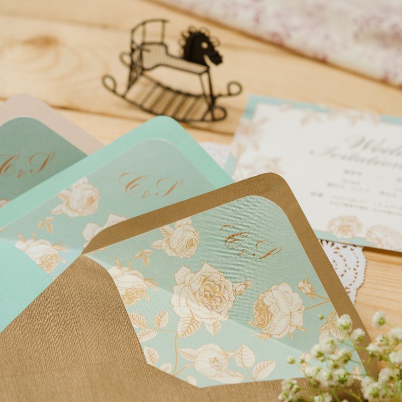 弥漫薄荷味的古典玫瑰园 - 喜帖 - 纸 蓝色