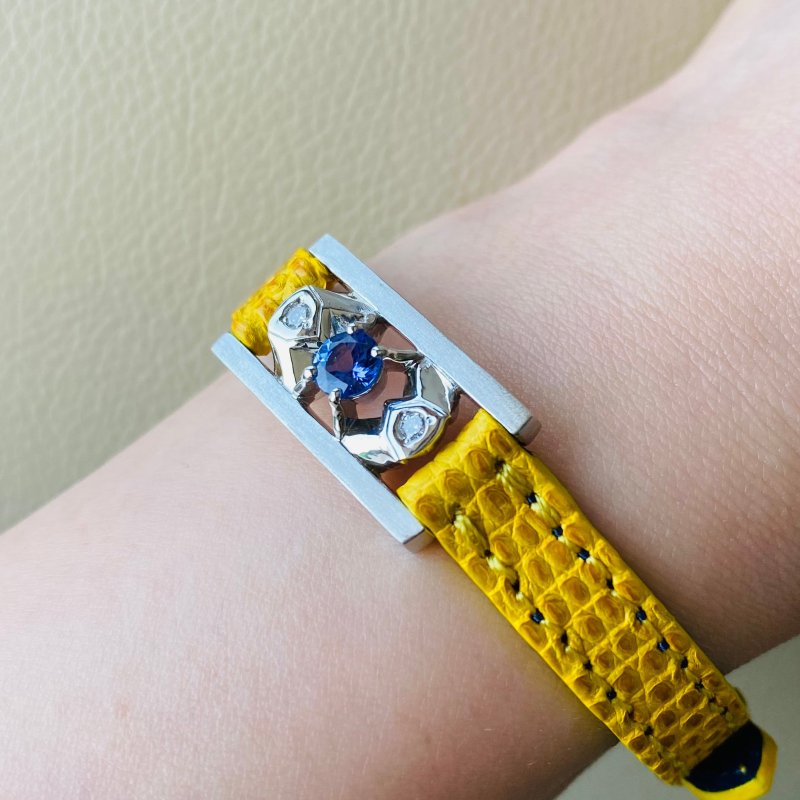 M 皮革徽章坦桑石和钻石 - 手链/手环 - 宝石 黄色