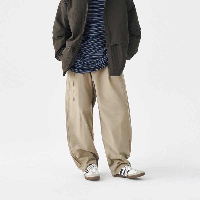 TopBasics 重磅皱褶斜纹长裤 - 男士长裤 - 棉．麻 卡其色