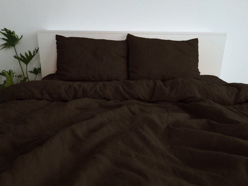 Brown linen pillowcase / Brown pillow cover / Euro, American, Taiwan size - 寝具 - 亚麻 咖啡色
