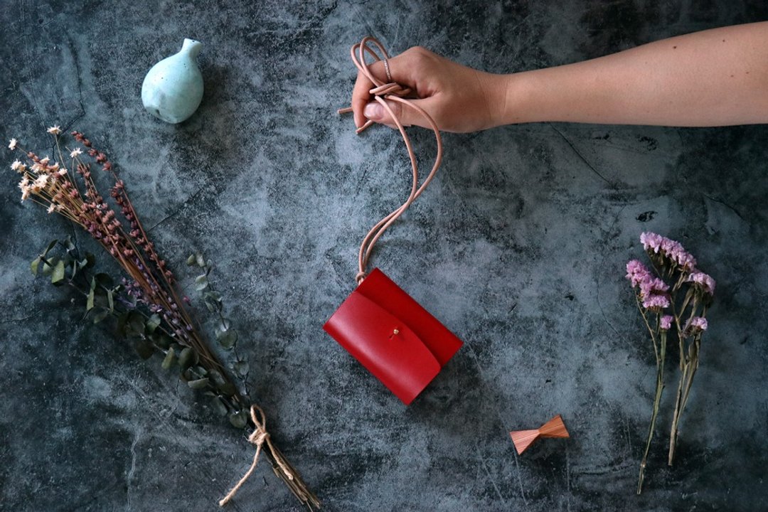 Ingrasat_Red Akachan Purse Tri-Fold - 皮夹/钱包 - 真皮 红色