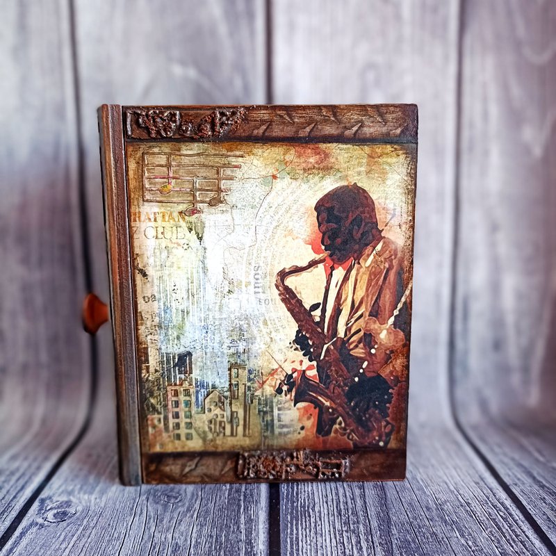 盒子爵士乐、垃圾风格、棺材书、送给老公的礼物、给同事、男士盒子书 - 收纳用品 - 木头 多色