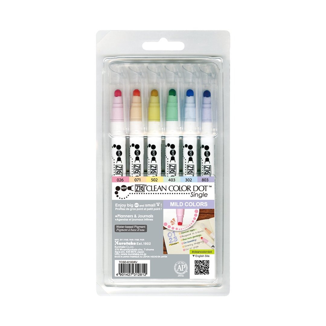 【Kuretake 日本吴竹】Clean Color Dot单头点点笔 粉彩色 六色组 - 其他书写用品 - 塑料 多色