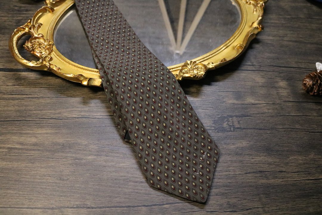 咖色小水滴巴洛克风格真丝领带/窄版独特风格签名necktie - 领带/领带夹 - 丝．绢 咖啡色