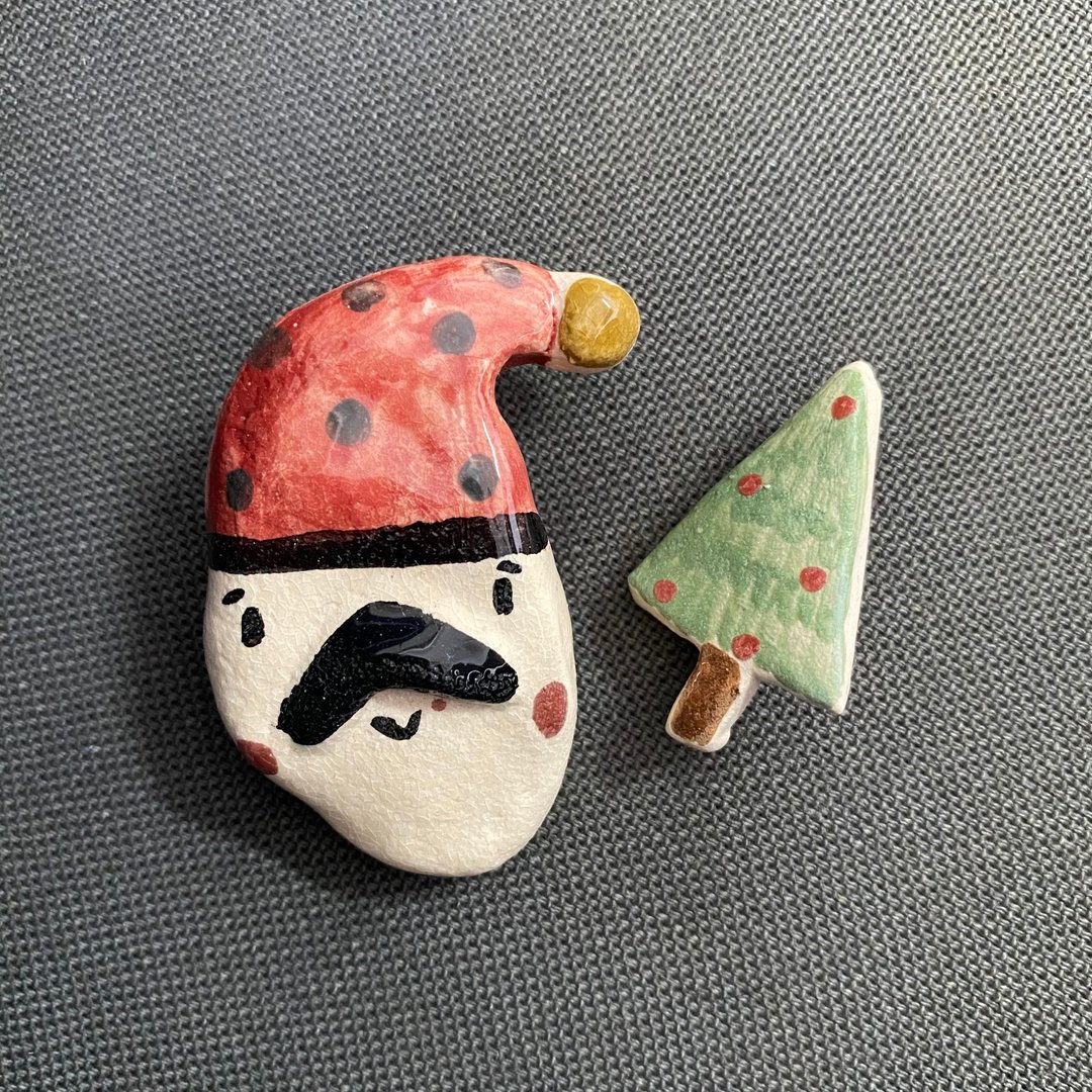 Set Christmas Pin 1 - 胸针 - 陶 多色