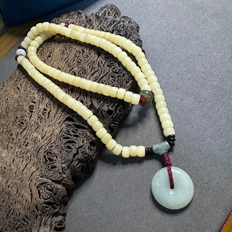 天然驼骨佛珠108桶珠翡翠平安扣佛珠念珠 超润手感好 - 长链 - 其他材质 