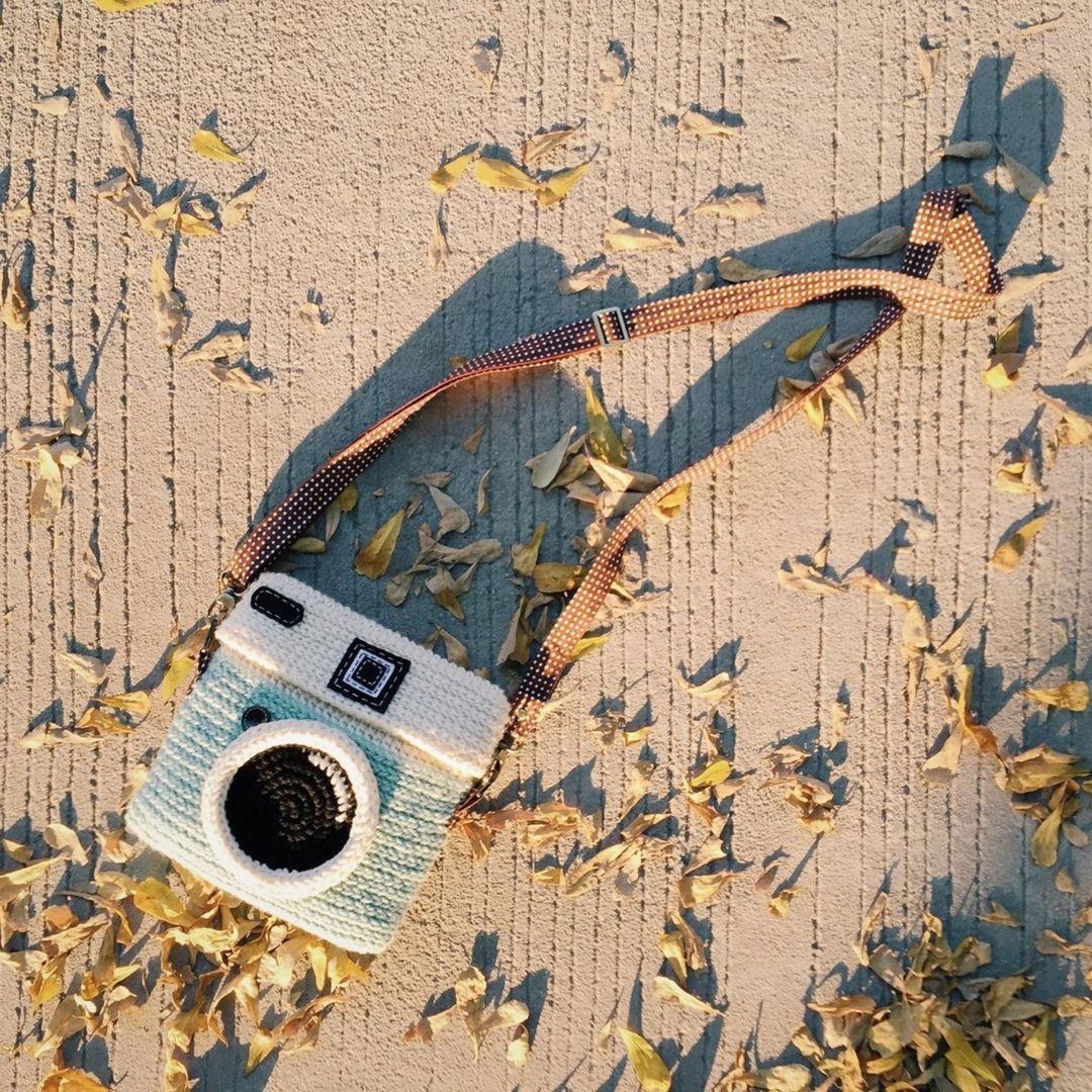 Crochet Bag - Cute Camera - 侧背包/斜挎包 - 棉 蓝色