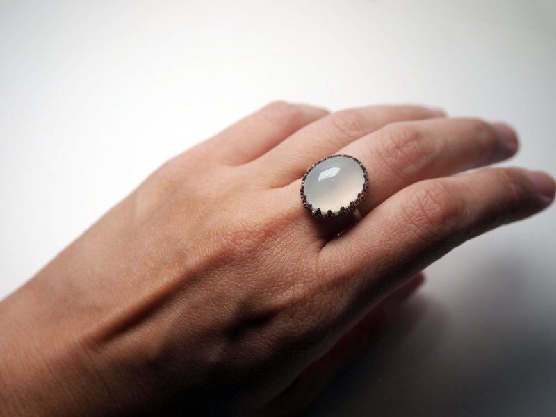 【Gem 系列】 #a187 玉髓戒指 (13号)/ 925银/ 手工礼物/ 定制化 - 戒指 - 银 银色