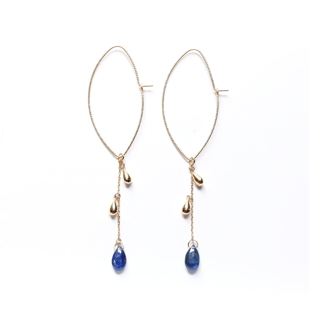 Drop Sapphire K10 Marquise Earrings ~RADIANT MOMENTS~ - 耳环/耳夹 - 宝石 蓝色