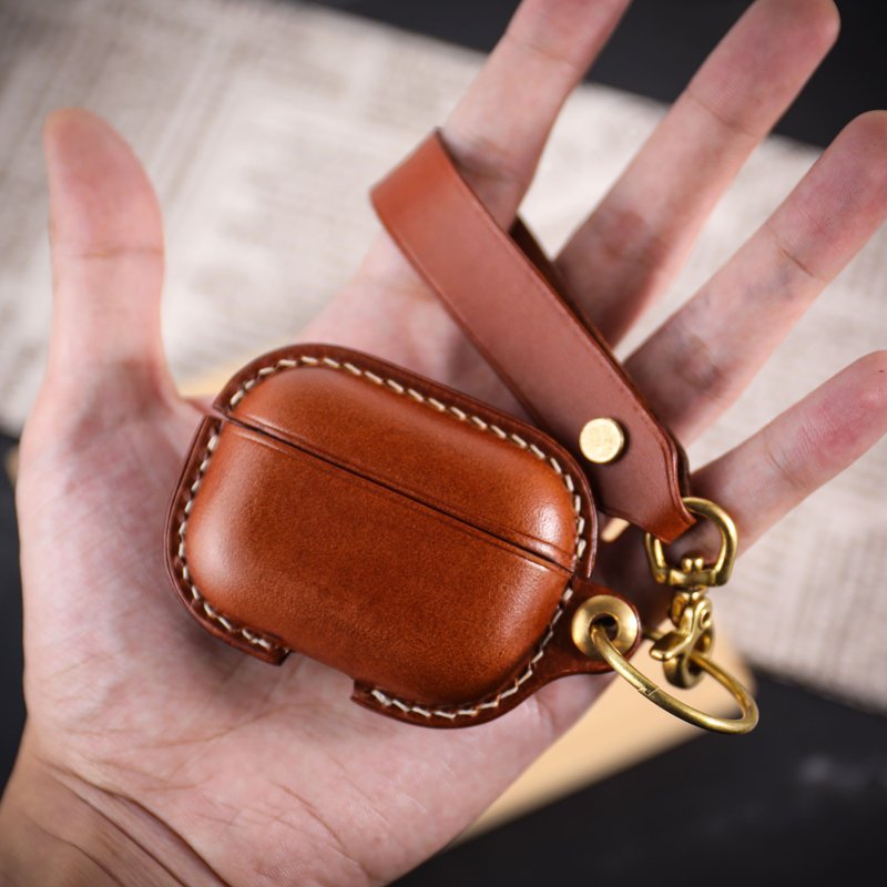 【AirPods 1/2/3/4/Pro保护套/收纳袋】 挂钩版 意大利植鞣 刻字 - 耳机收纳 - 真皮 多色