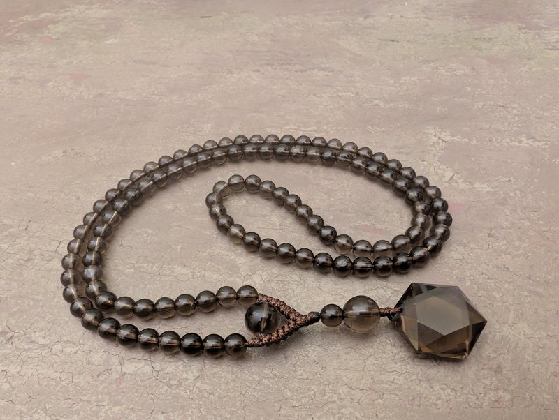 烟晶六角形大卫之星吊坠项链和念珠项链念珠 108 颗念珠天然正 - 项链 - 宝石 咖啡色