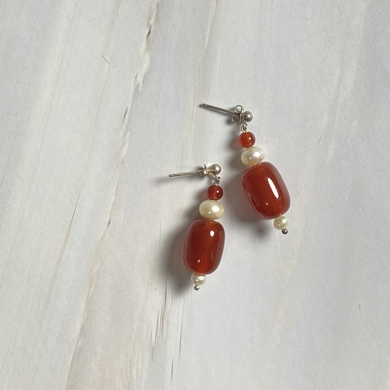 矿石耳环_红玛瑙 - 耳环/耳夹 - 银 多色