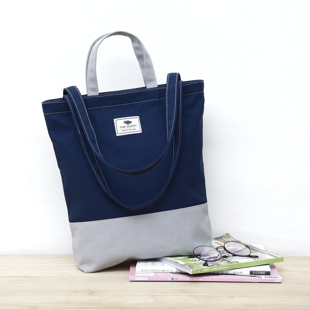 2way-tote - navy blue - 手拿包 - 棉 