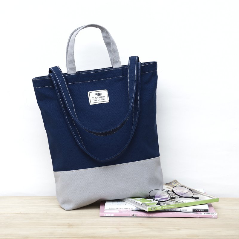 2way-tote - navy blue - 手拿包 - 棉．麻 