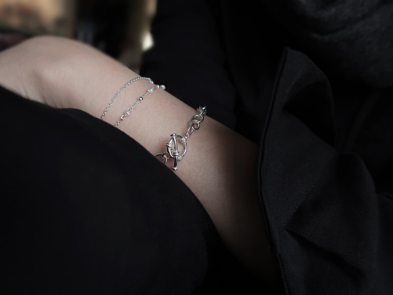 925纯银 光圈 OT扣 定制化 手链 免费送礼包装 - 手链/手环 - 纯银 黑色