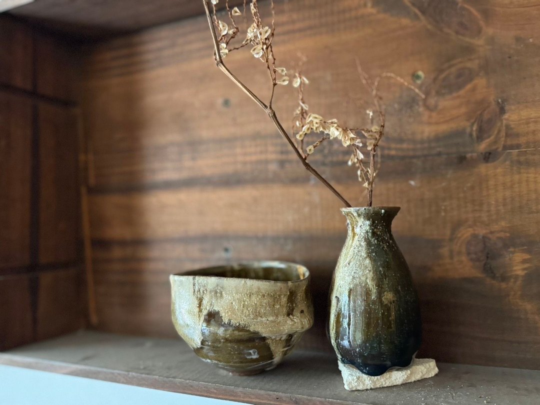 饴釉茶碗花瓶组 - 花瓶/陶器 - 陶 咖啡色