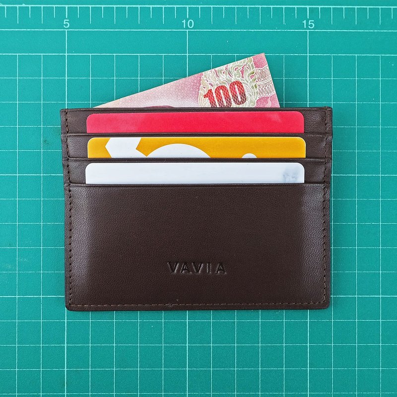 Dark Chocolate Cow Leather Card Holder - 皮夹/钱包 - 真皮 咖啡色
