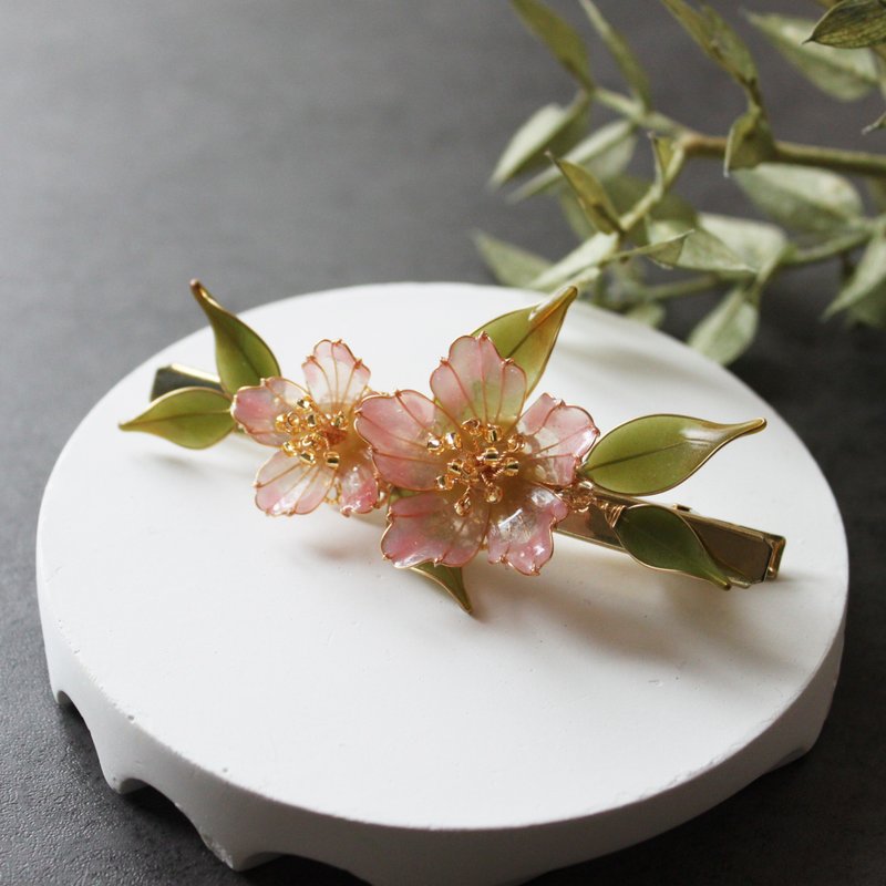 【微雨海棠发夹】海棠长发夹 手工铜线树脂  发饰/发夹 - 发饰 - 树脂 多色