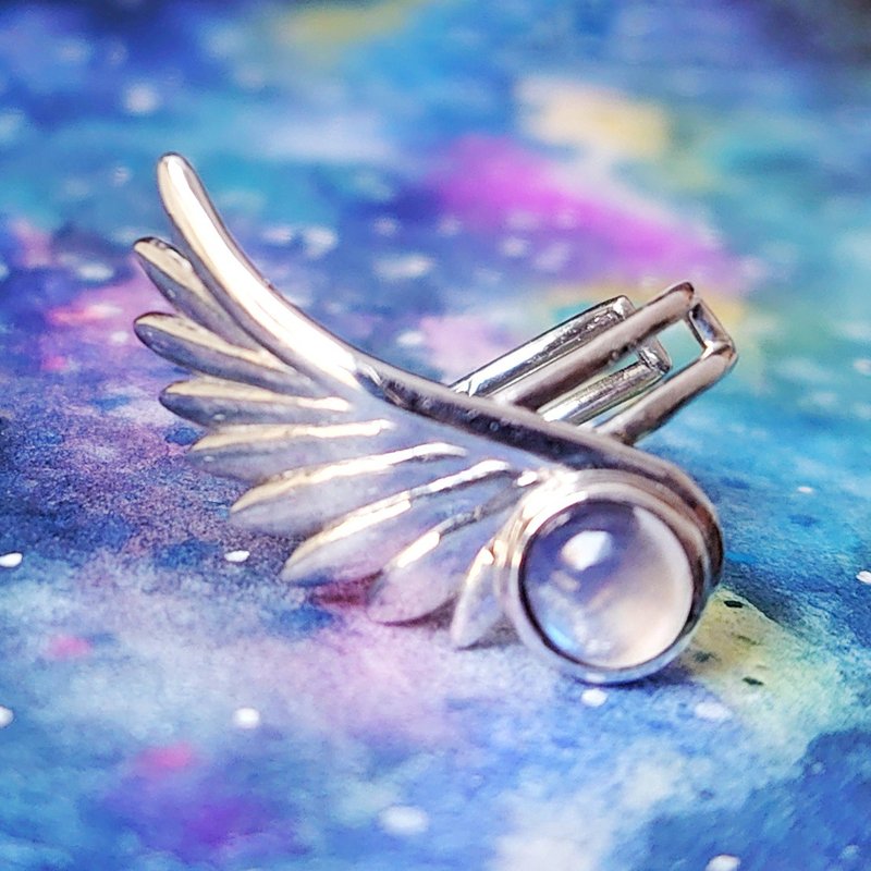 月亮石/红宝石翼纯银耳骨夹 - 耳环/耳夹 - 半宝石 多色