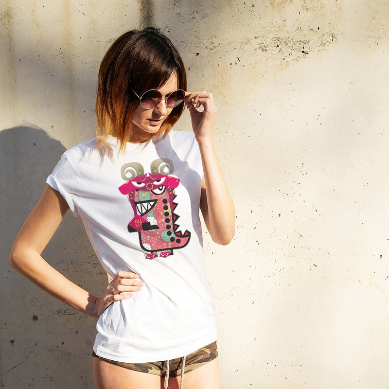 Rawr the Tee-Rex and the Chinese Zodiac Tees - Goat - 女装 T 恤 - 棉．麻 白色
