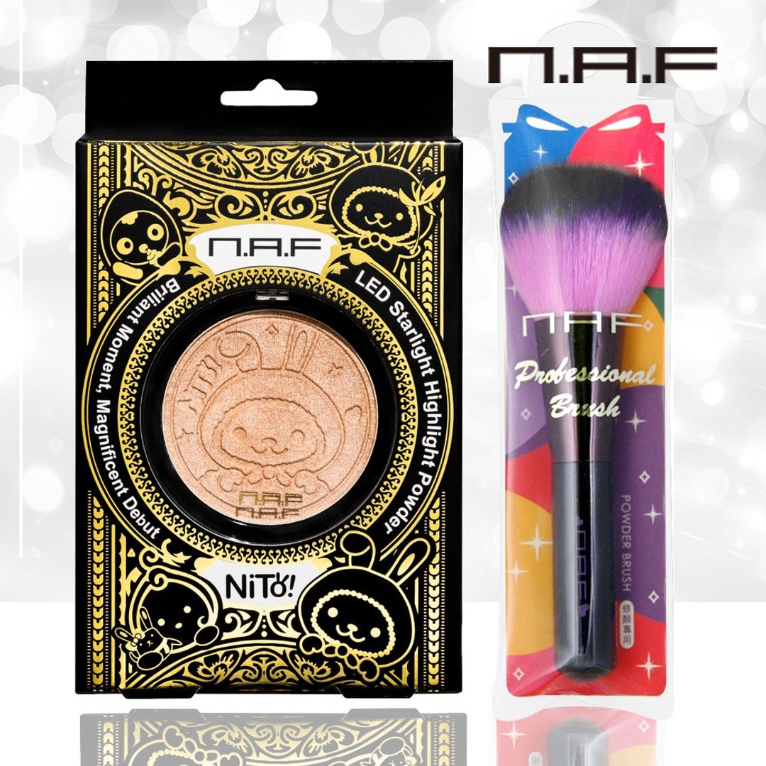 NAF-LED星光打亮饼 (妮兔金装版)+NAF蜜粉刷 - 粉饼/散粉 - 塑料 