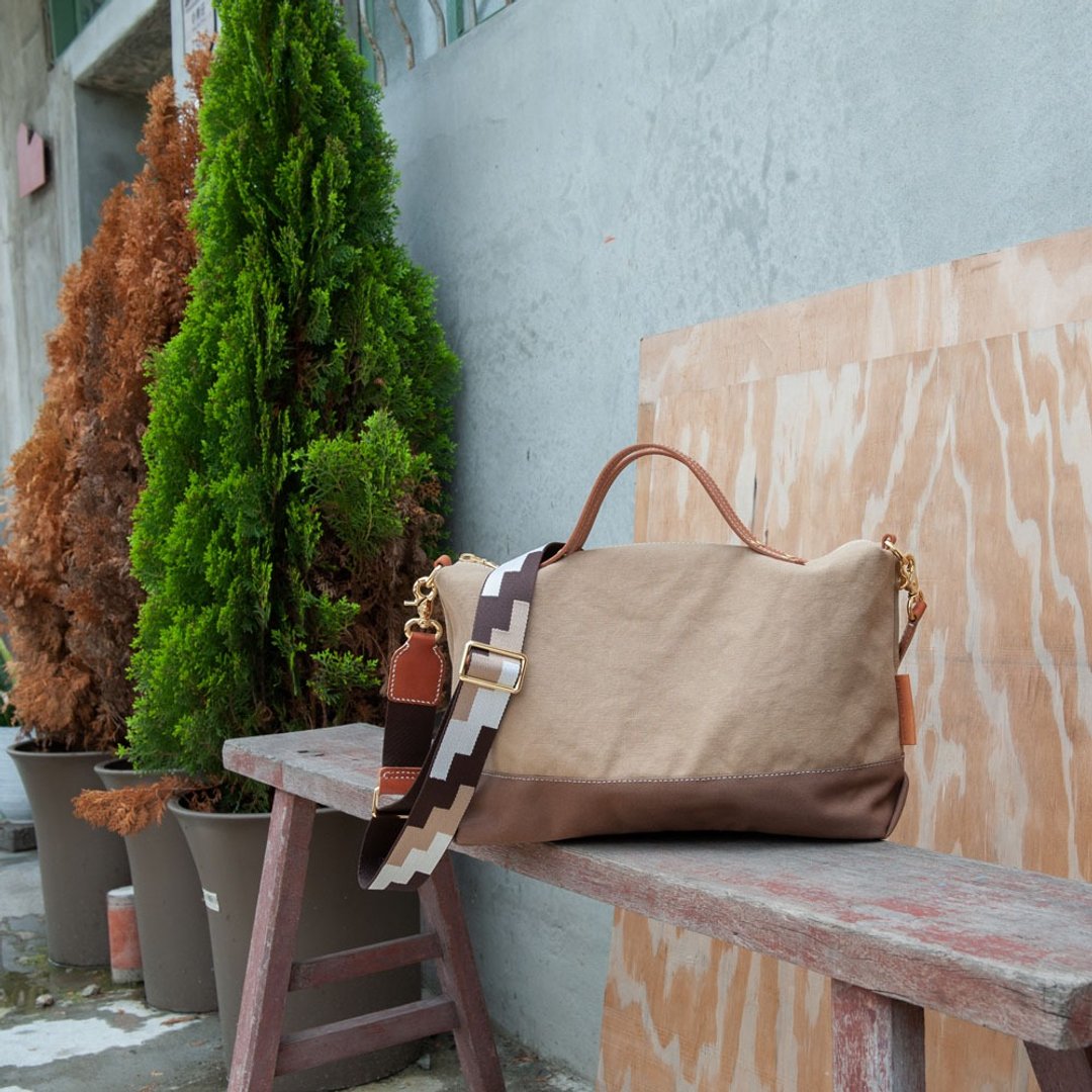 侧背包 托特包 帆布 肩背包 手提 方包 点点帆布 - 手提包/手提袋 - 棉 多色