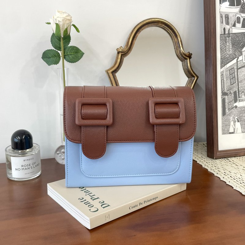 MERIMIES 剑桥包 斜背包 | 蓝棕拚色 - 侧背包/斜挎包 - 人造皮革 蓝色