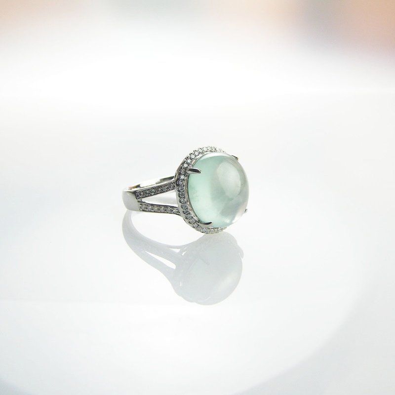 one off 顶级 泛光天然 葡萄石 白K金钻石 戒指 - 戒指 - 宝石 银色