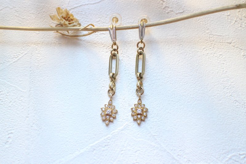 光芒 - 锆石 黄铜耳环-可改夹 - 耳环/耳夹 - 铜/黄铜 多色