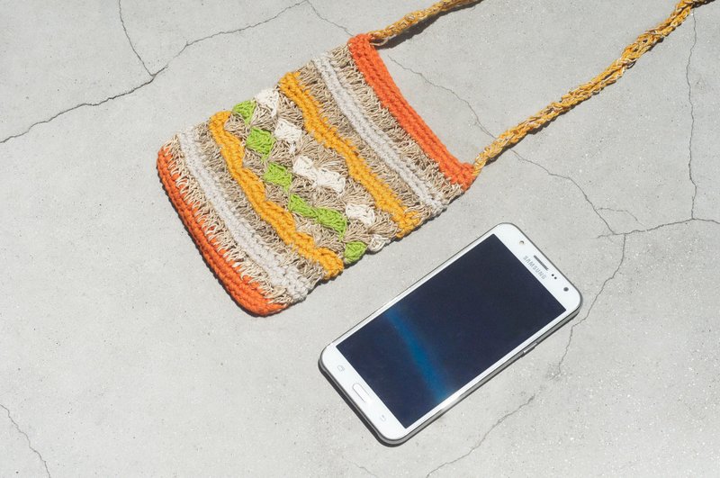 天然手织棉麻手机袋/手机套/肩背包/小包/旅行包 - 缤纷森林色系 - 手机壳/手机套 - 棉．麻 多色