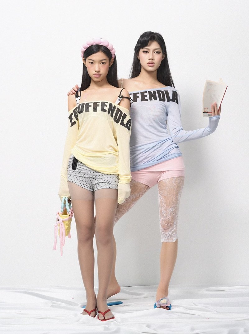 多穿法 微透一字肩防晒长袖上衣 - 女装上衣 - 其他材质 多色