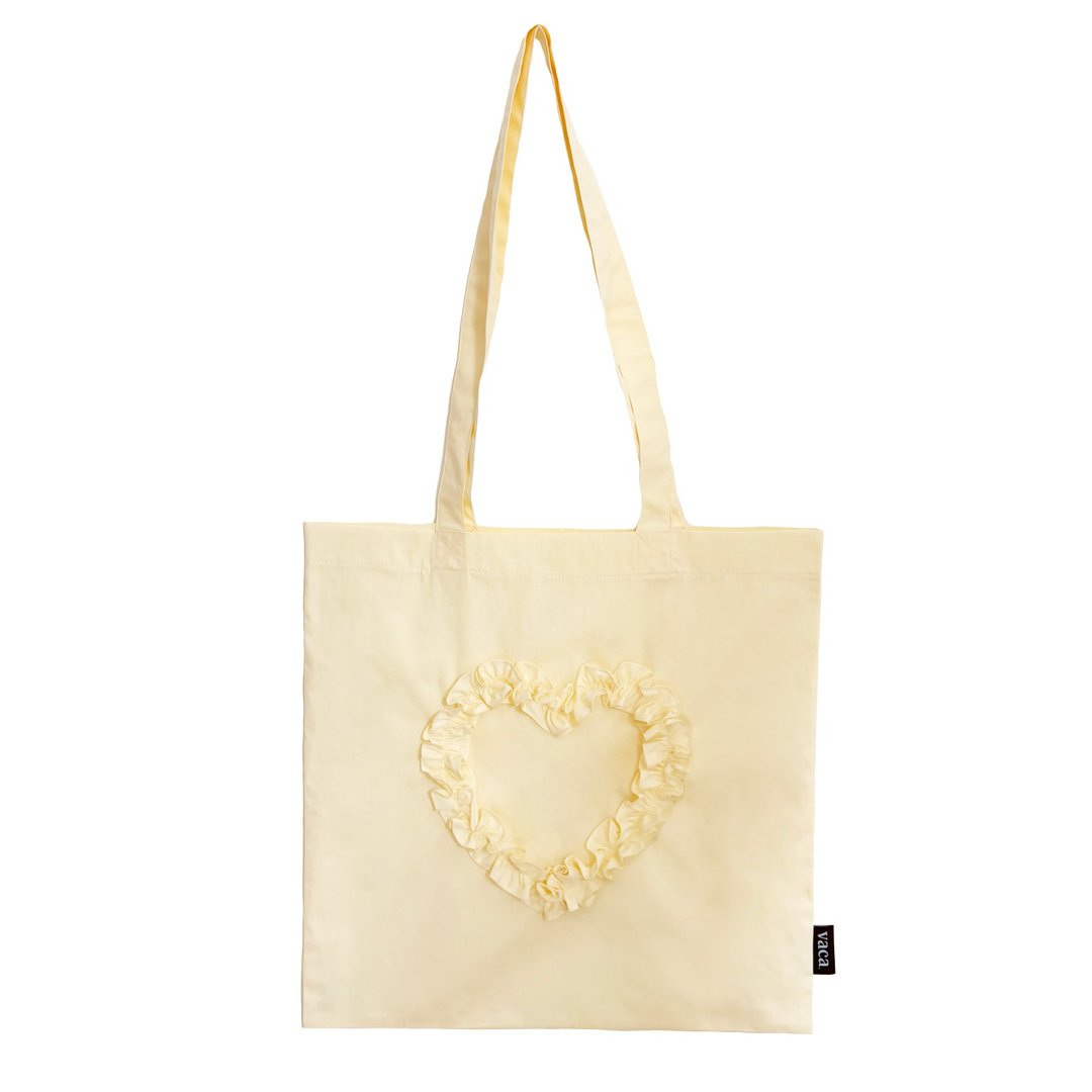 RUFFLE HEART COTTON BAG (BUTTER) - 手提包/手提袋 - 棉 黄色