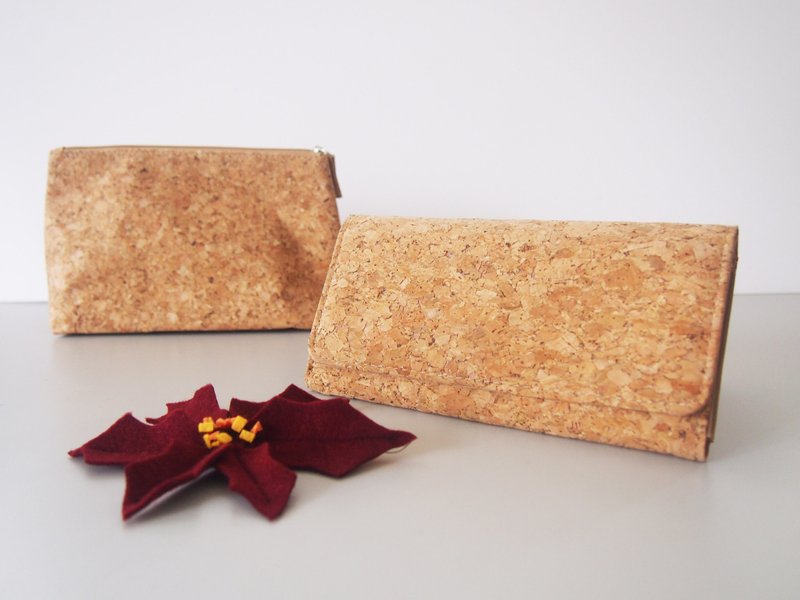 naturaism福袋: 软木长夹+软木笔袋/化妆袋 - 手拿包 - 木头 咖啡色