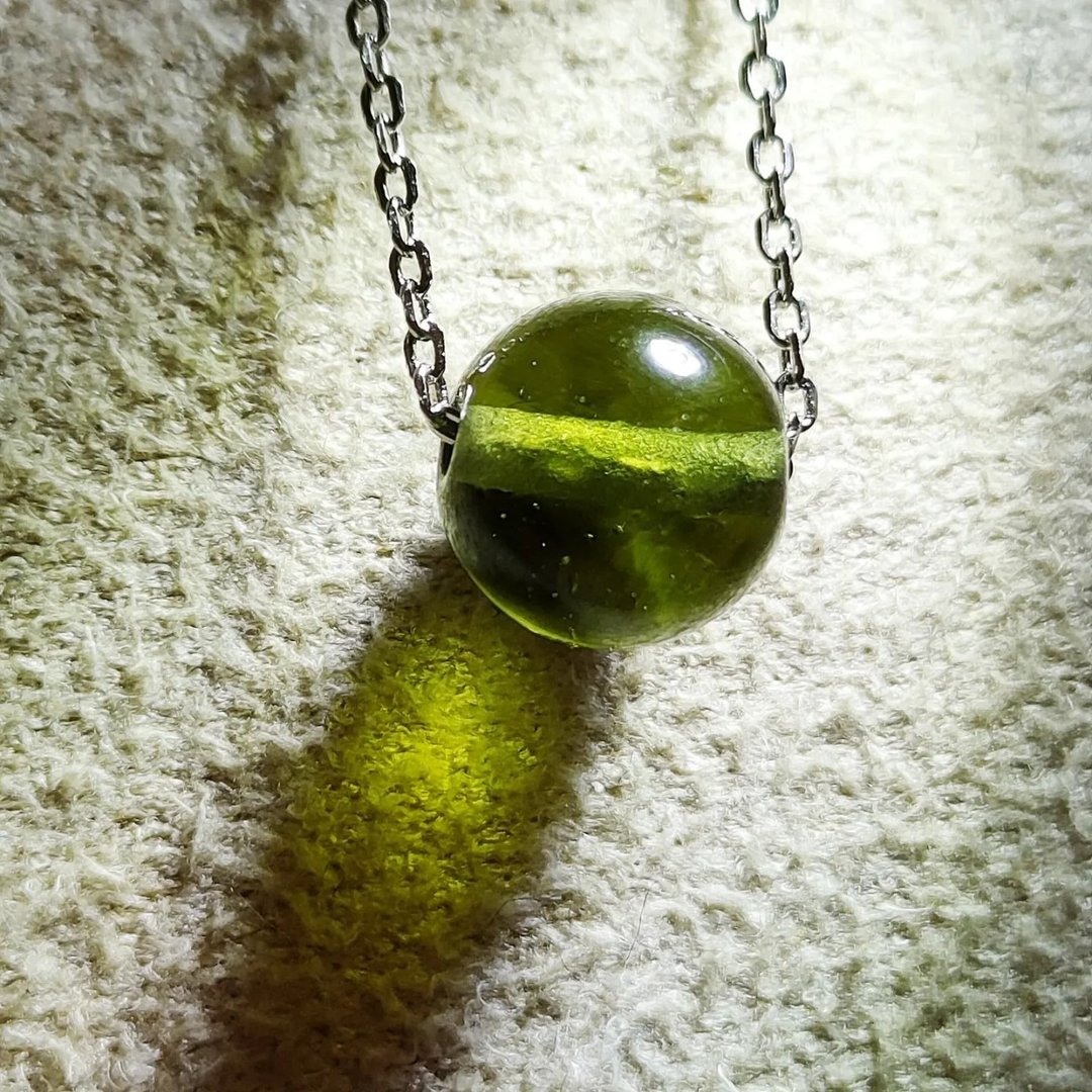 捷克陨石圆珠锁骨链 尺寸请私讯 最大13mm - 项链 - 纯银 绿色