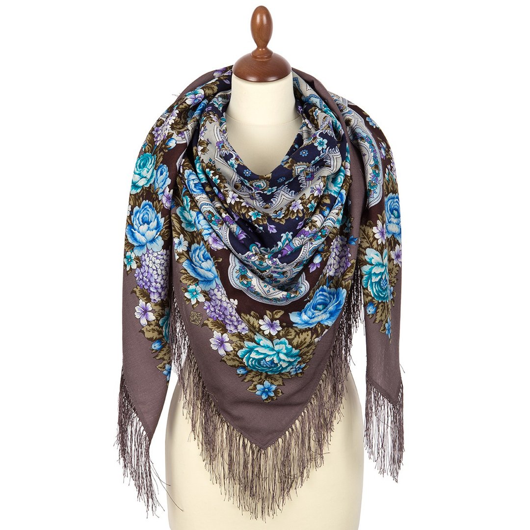 Pavlovo Posad Russian Shawl 100% Wool Scarf Silk Tassels 146x146 cm 1800-1 Queen - 丝巾 - 羊毛 多色